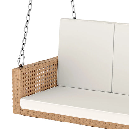 ModFusion 3-Seater Patio Rattan Porch Swing Chair Bench with Chains, Heavy Duty 880lbs, Beige