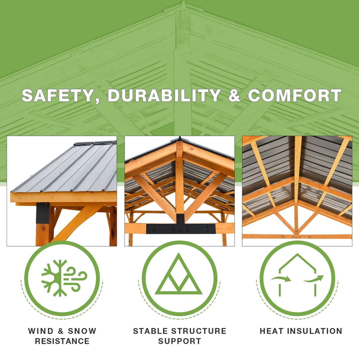AECOJOY Wooden Gazebo 14.5x11ft for Outdoor BBQ Grill and Relaxation, Sturdy Brown Permanent Pavilion for Patios, Gardens, and Lawns