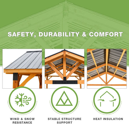 AECOJOY Wooden Gazebo 14.5x11ft for Outdoor BBQ Grill and Relaxation, Sturdy Brown Permanent Pavilion for Patios, Gardens, and Lawns