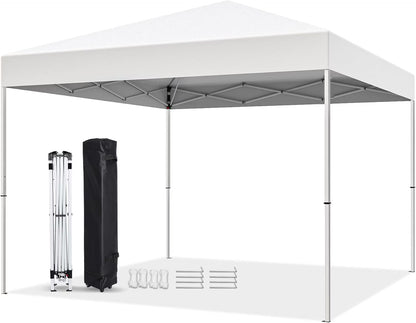 Puppys 10 X 10ft Pop Up Canopy Tent Easy Set up Outdoor Instant Straight Legs Portable Gazebo Shelter with Wheeled Bag for Camp Beach Patio and Garden (Blue)