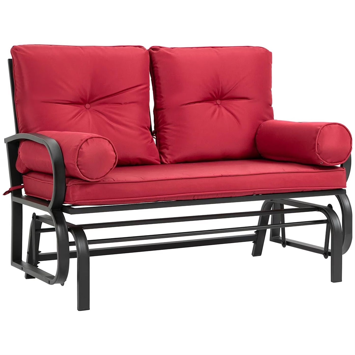 Demi Bonn Outdoor Glider Chairs Swing Glider Rocking Chair, Double Patio Bench, 2 Person Loveseat with Steel Frame, Cushions, Pillow Armrests, Beige