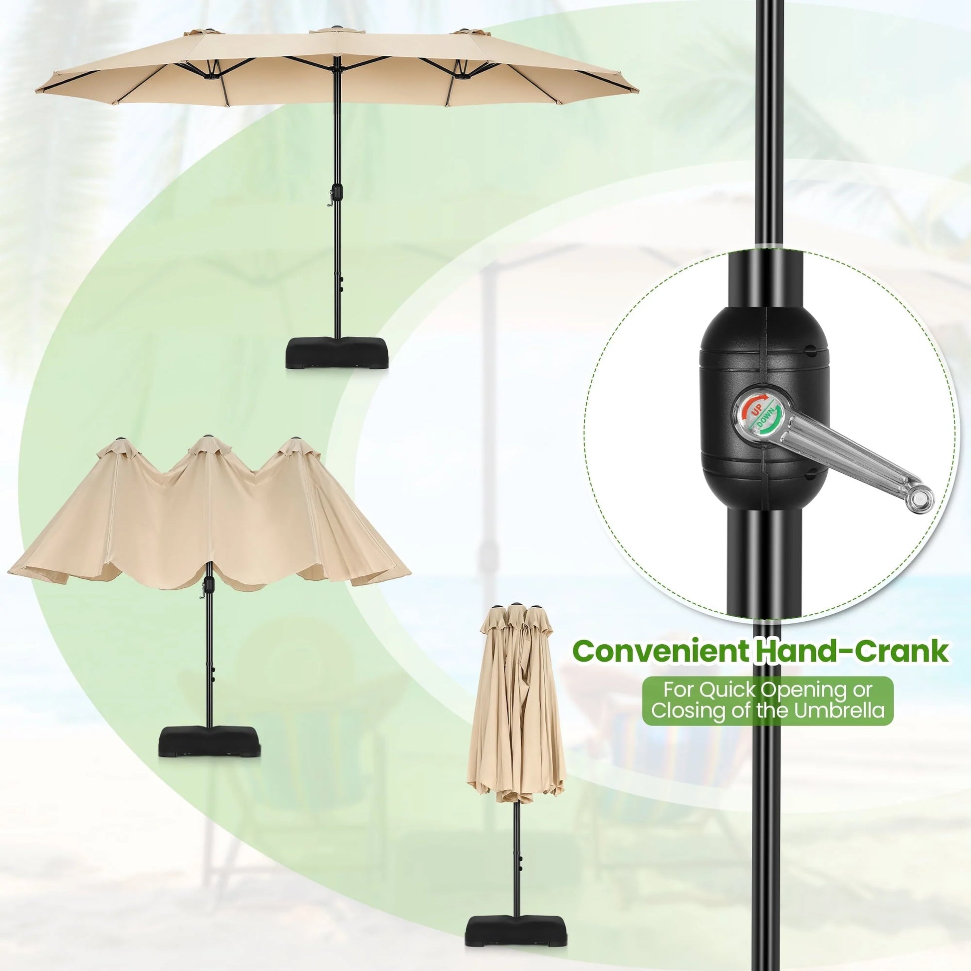 VIBESPARK 15ft Double-Sided Patio Umbrella with Base Extra Large Outdoor Table Umbrella Market Umbrella Beige