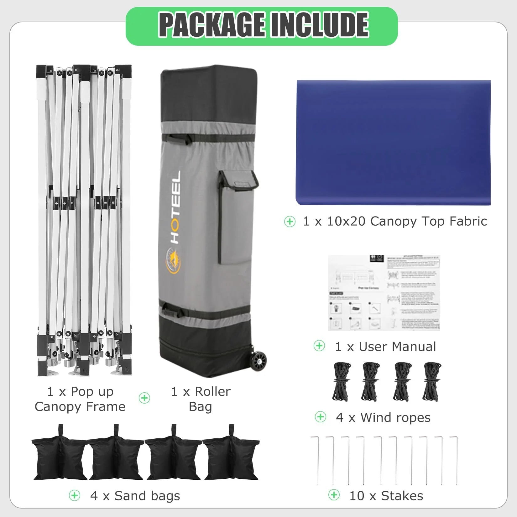 HOTEEL 10x20 Pop Up Canopy Tents for Parties, Outdoor Tent with Wheeled Bag & 4 Sandbags, Easy Setup Shelter Gazebo for Wedding, Patio Events, Commercial, Party -Waterproof and UV50+, Dark Blue