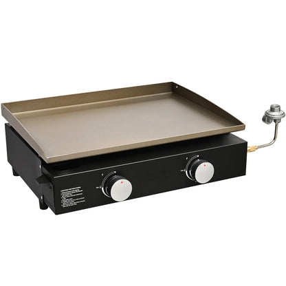 KFFKFF 22.4" Tabletop Gas Griddle, 2-Burner Outdoor Flat Top Grill Griddle with Non-Adhesive Cooking Plate, for Camping, Tailgating, Bbq, Parties, Backyard & Patio
