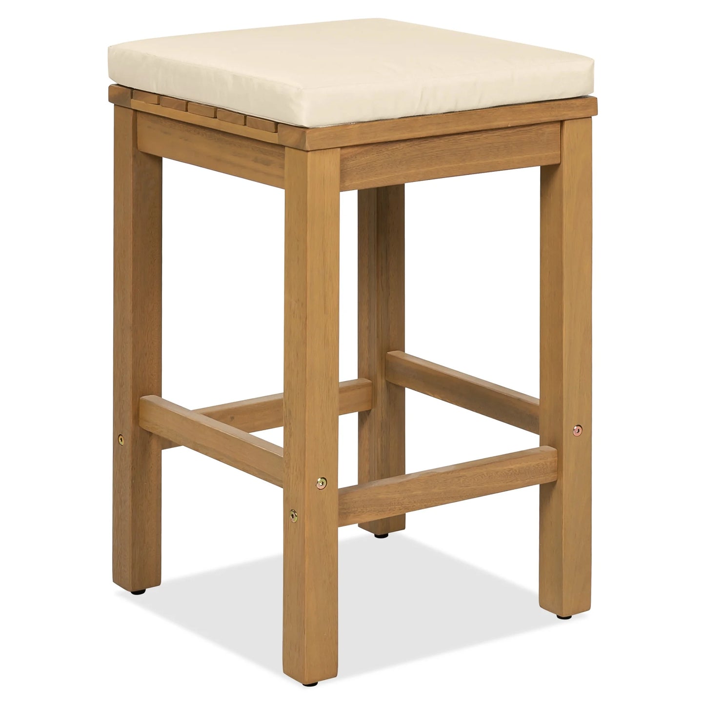 Bellemave 5-Piece Outdoor Bar Set Patio Acacia Wood Bar Height Table and Stools Dining Bar Set with Beige Cushion for Garden, Yard, Poolside