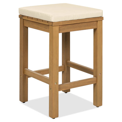 Bellemave 5-Piece Outdoor Bar Set Patio Acacia Wood Bar Height Table and Stools Dining Bar Set with Beige Cushion for Garden, Yard, Poolside