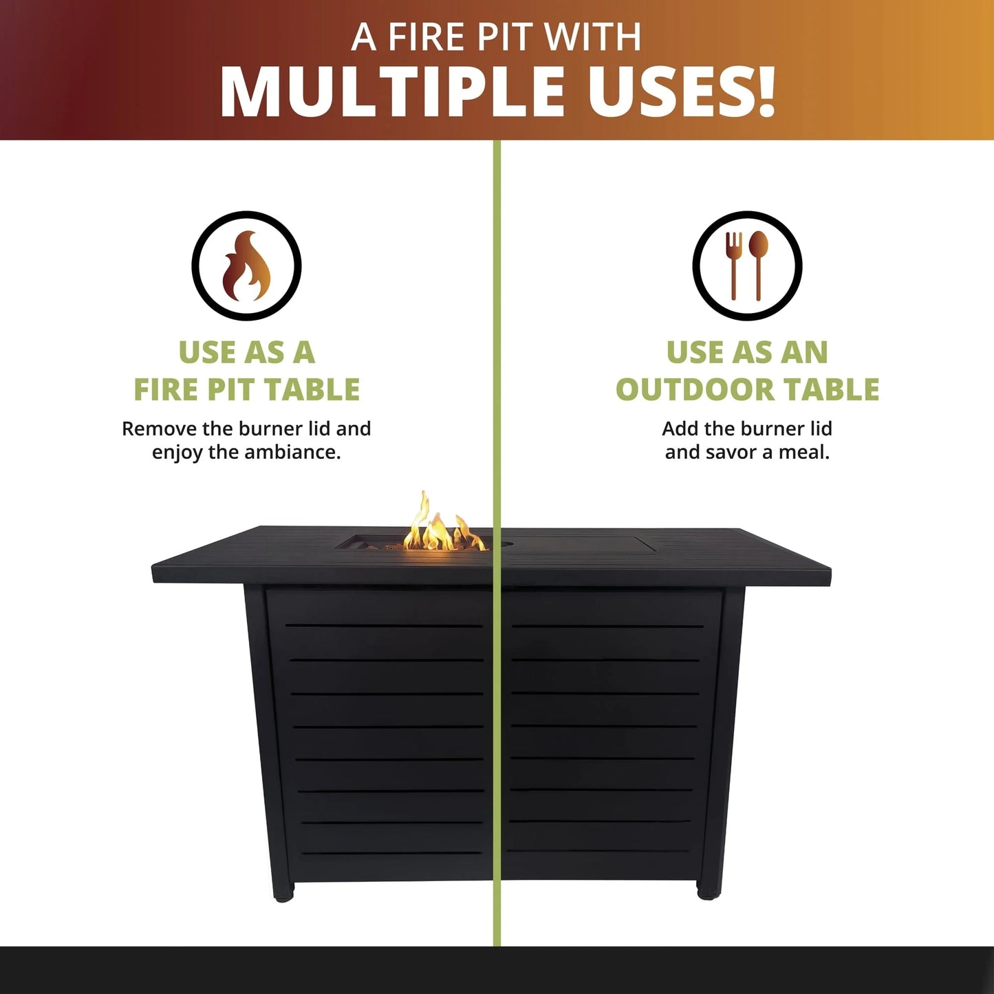 Kinger Home 42 inch Outdoor Propane Fire Pit Table for Patio, 50,000 BTU CSA Certified, Aluminum Frame, Lid, Weather Cover, Lava Rocks