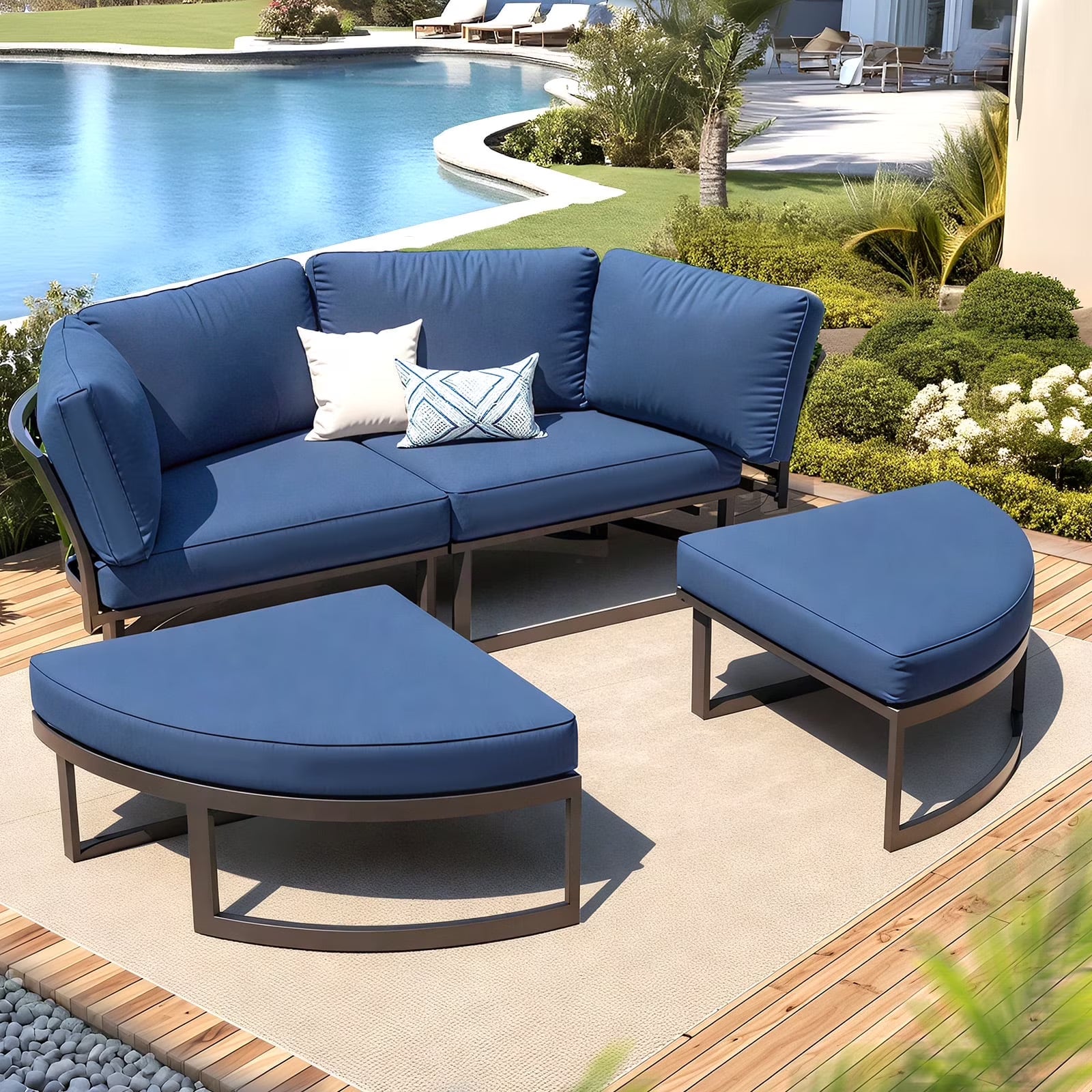 AECOJOY Metal Patio Furniture Set 73" Outdoor Conversation Set Patio Sectional Sofa Couch with Removable Cushions in Beige