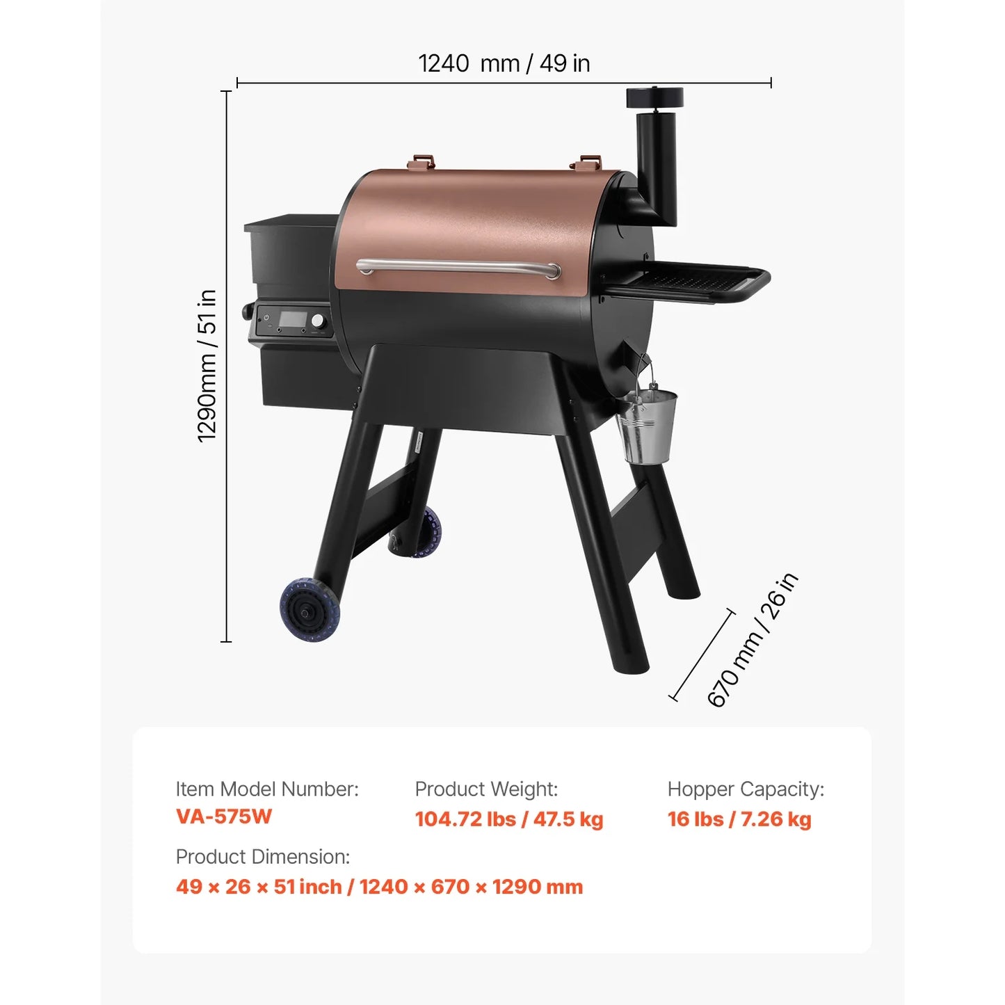 KFFKFF 575 Sq in Wood Fired Pellet Grill and Smoker, BBQ Grills with WiFi-app Management, LCD Display Controller for Outdoor Cooking, Patio and Backyard, Bronze Black