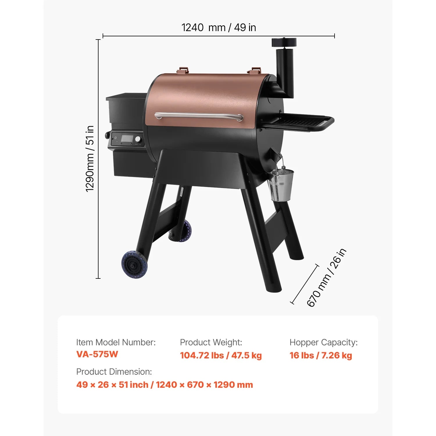 KFFKFF 575 Sq in Wood Fired Pellet Grill and Smoker, BBQ Grills with WiFi-app Management, LCD Display Controller for Outdoor Cooking, Patio and Backyard, Bronze Black
