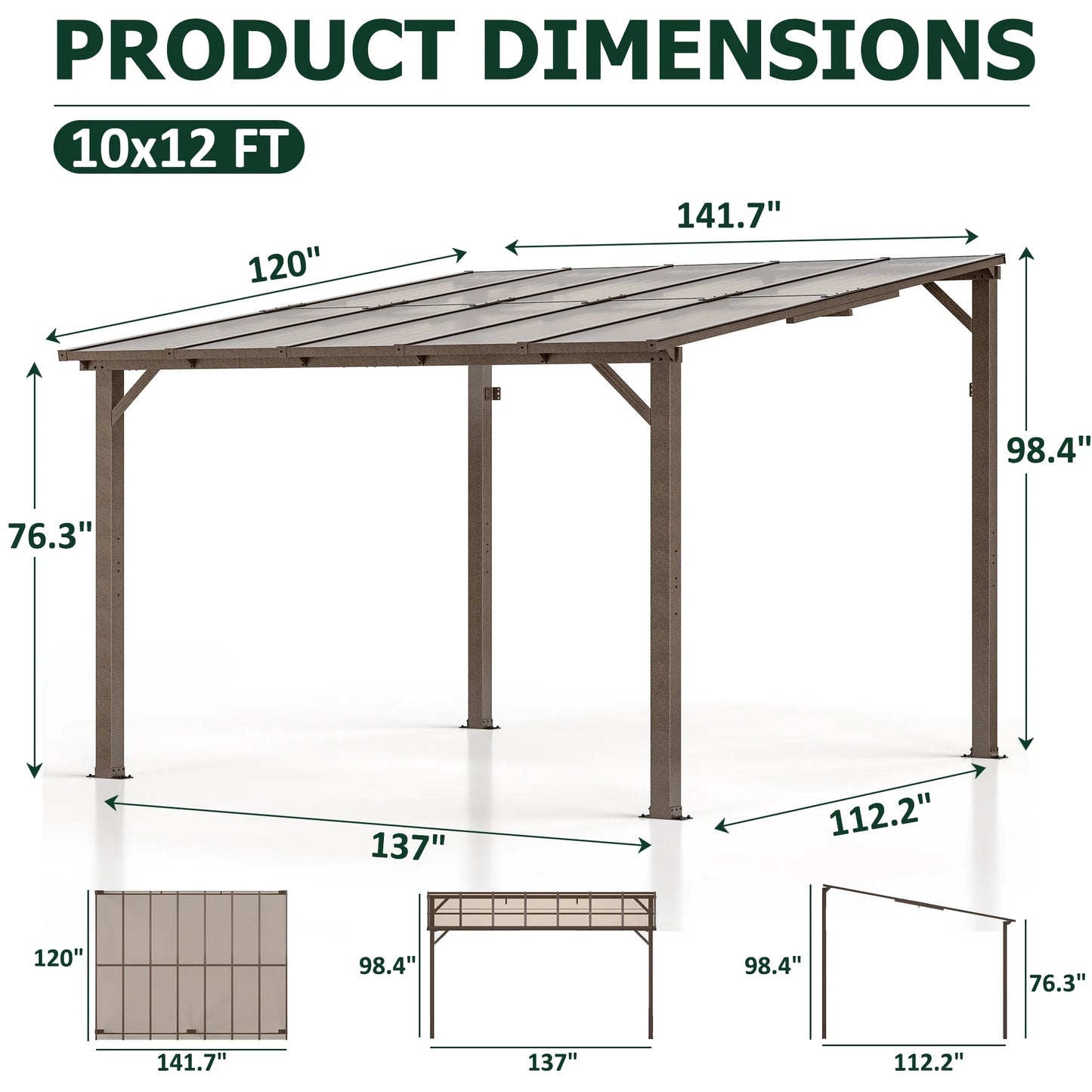 NETAJE 10'x14' Gazebo, Outdoor Wall Mounted Gazebo & Pergola with Aluminum Frame for Patio, Porch and Backyard