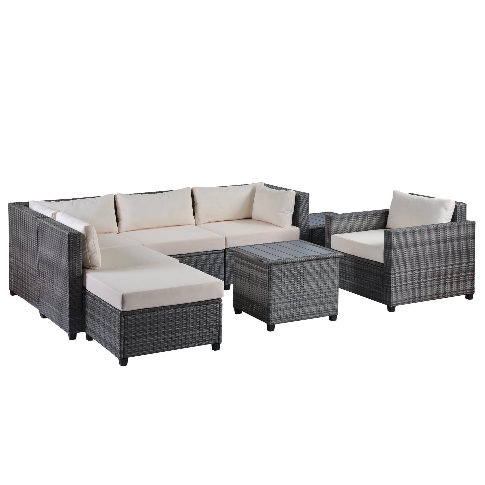 EUROCO 8PCS Patio Sofa Set Outdoor Furniture Sectional All-Weather Wicker Rattan Sofa Beige