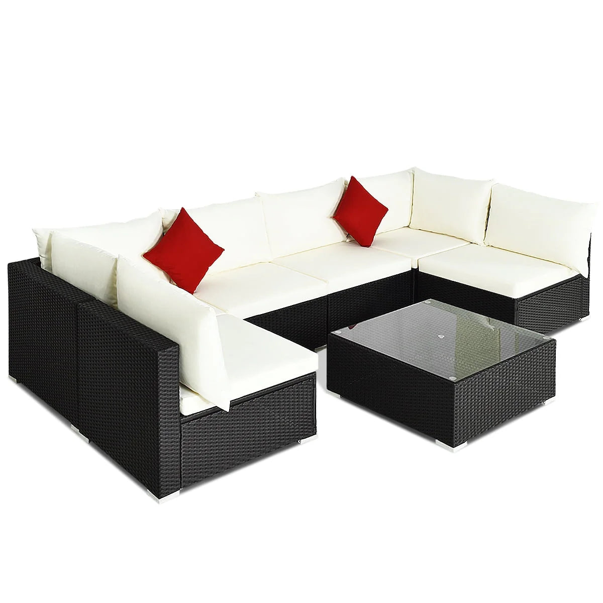 Gymax 7PCS Rattan Patio Conversation Sectional Furniture Set w/Cushion Pillow