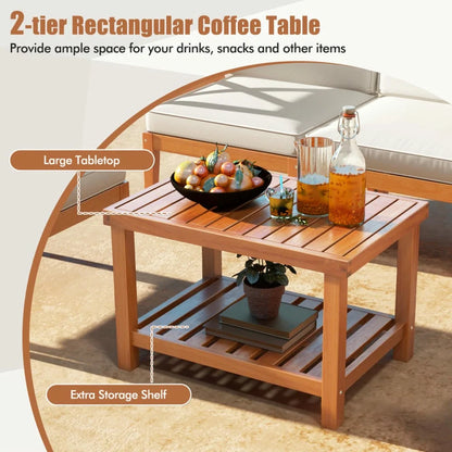 Kepooman Outdoor Conversation Sets,Patio Furniture Sets,6 Pieces Acacia Wood Patio Furniture Set with Cushions and 2-Tier Coffee Table-White