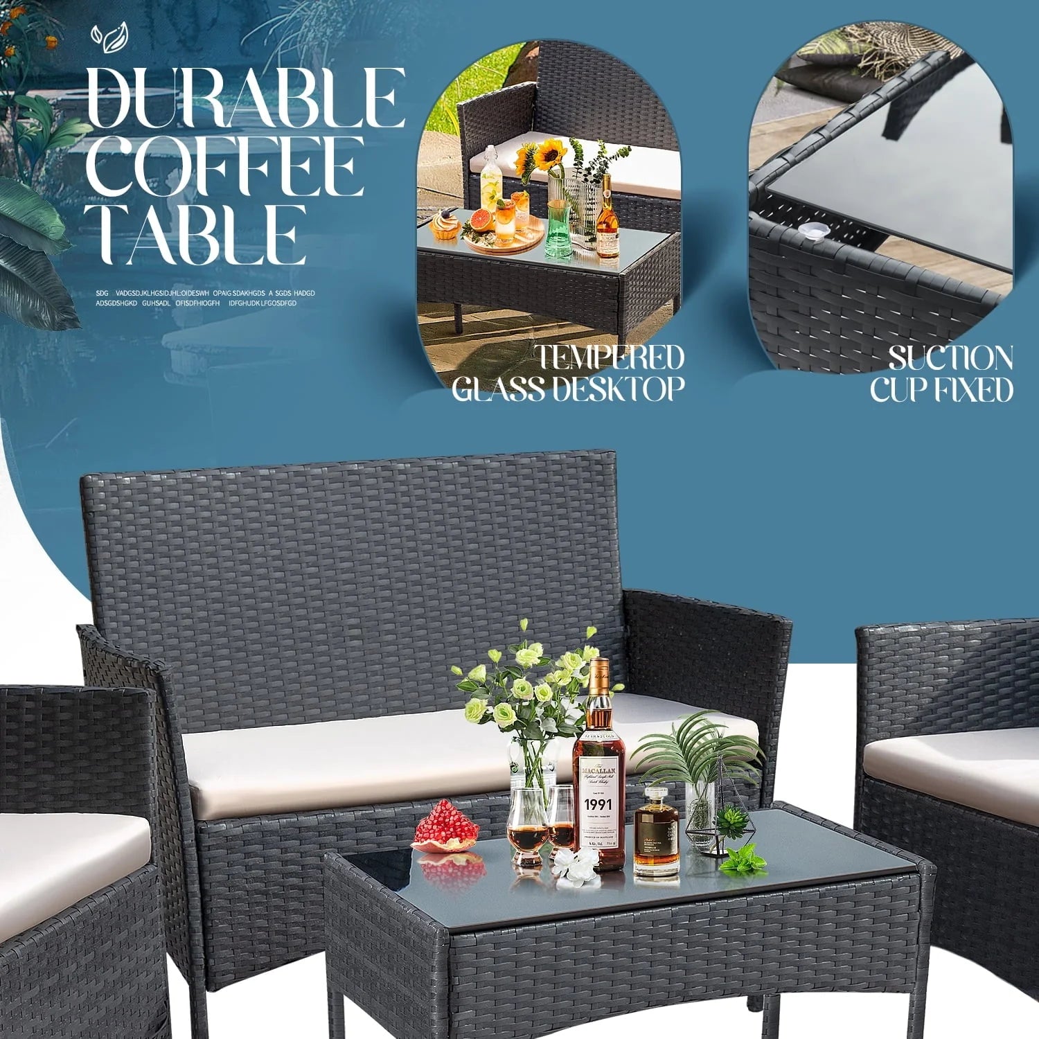 Lacoo 4 Piece Outdoor Patio Furniture PE Rattan Wicker Table and Chairs Set, Beige
