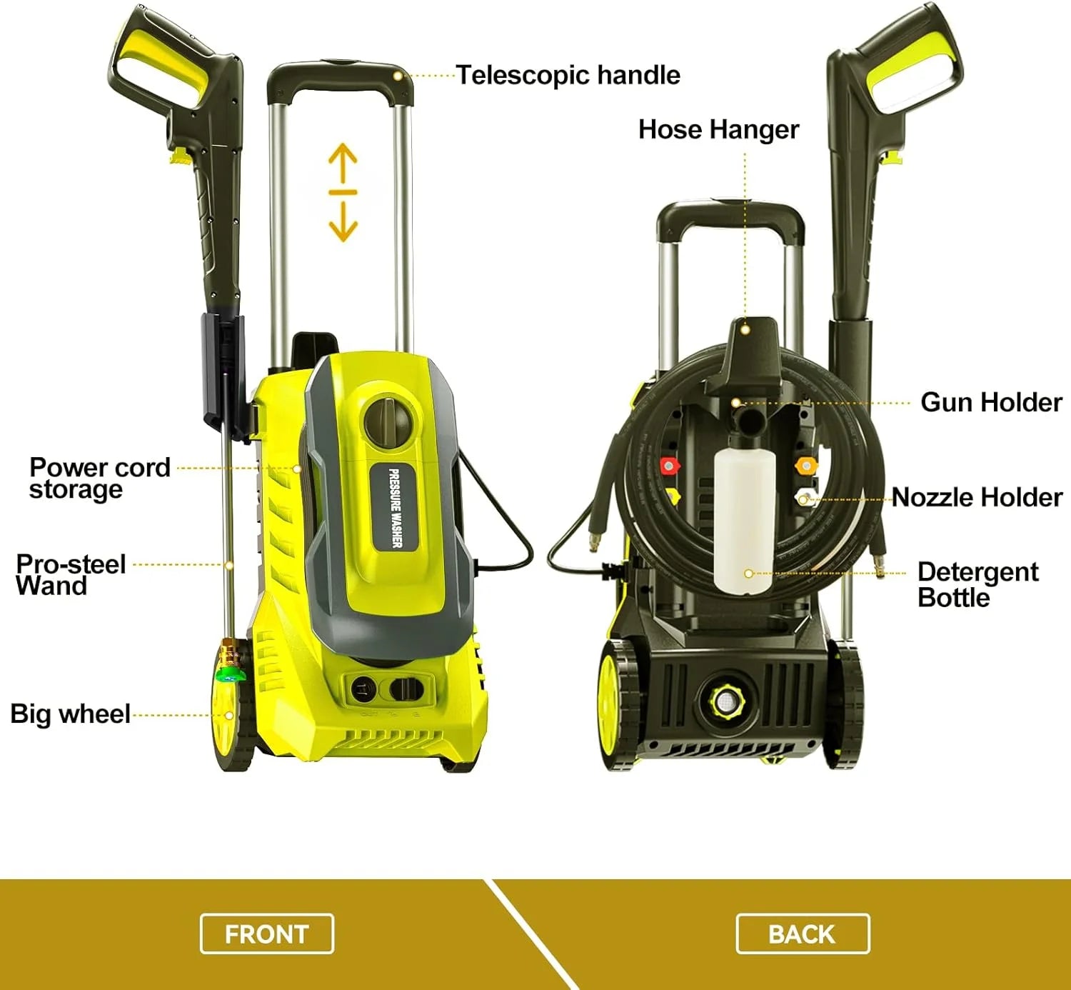 Electric Pressure Washer 4800PSI-Max 3.2GPM Power Washer Wash Machine Electric Powered with Foam Cannon for Car, Floor, Garage, Patio Washing, Yellow