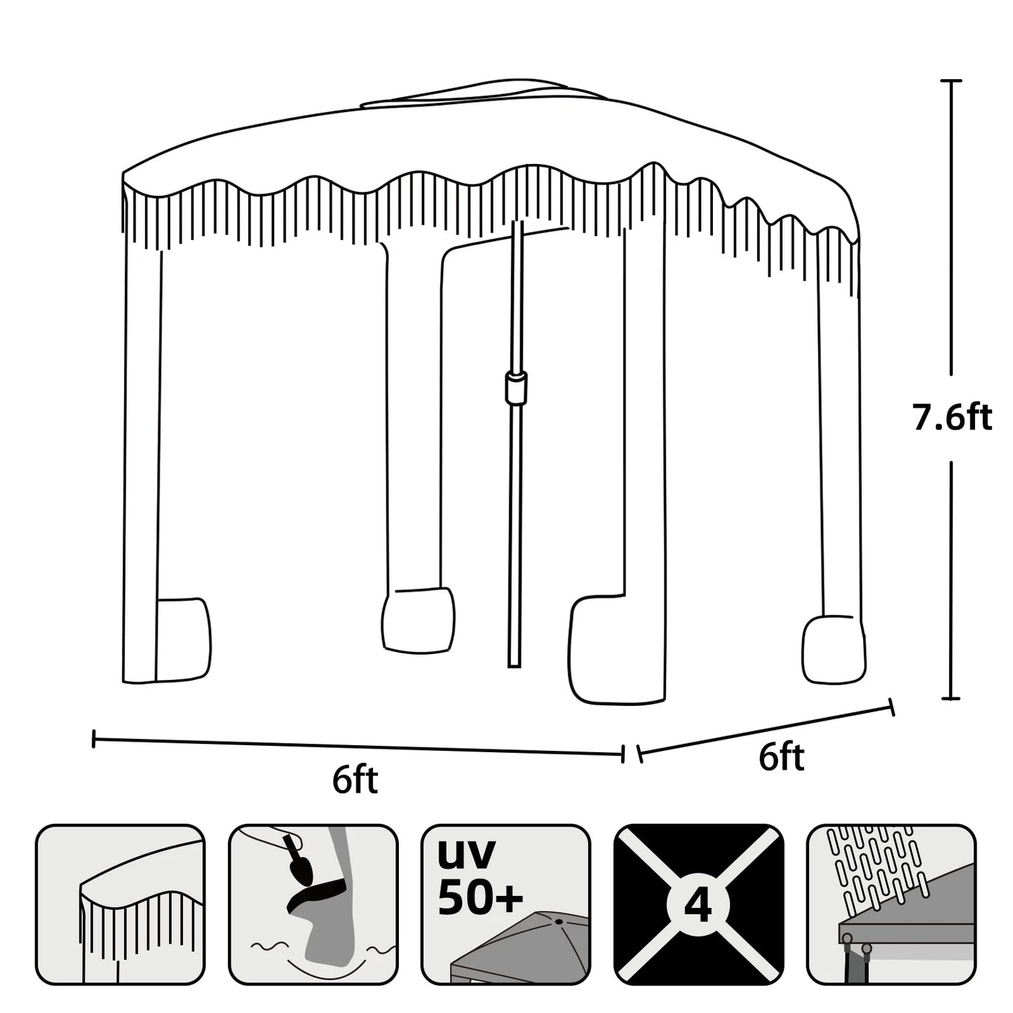 AMMSUN 6'×6' Boho Beach Cabana Tent Canopy with Tassels Fringe UPF50+ Outdoor for Beach Patio,White