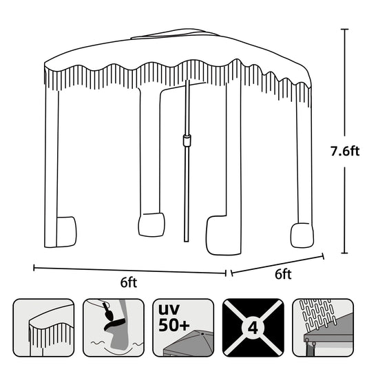 AMMSUN 6'×6' Boho Beach Cabana Tent Canopy with Tassels Fringe UPF50+ Outdoor for Beach Patio,White