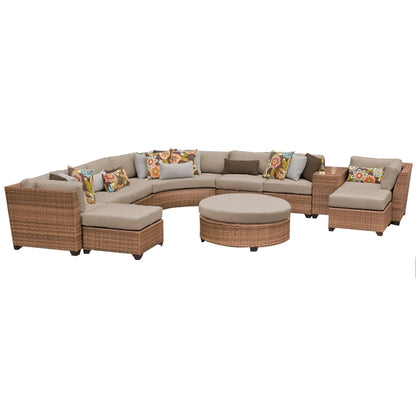 TK Classics Laguna 11-Piece Wicker Patio Sectional Set in Tan