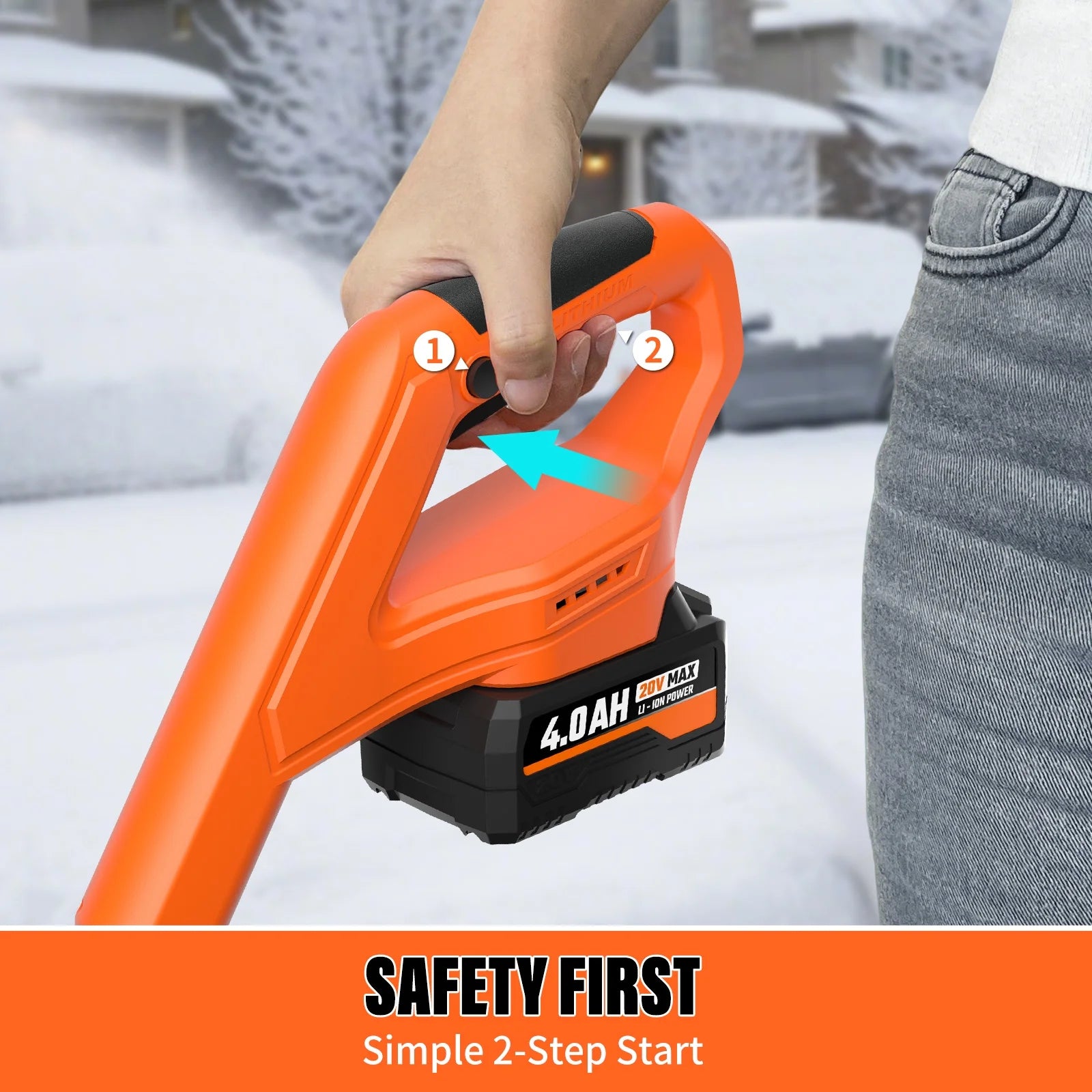 20V Cordless Electric Snow Shovel, 10-Inch Battery Powered Snow Shovel with 4.0Ah & Charger, Lightweight for Decks, Patios, and Walkways