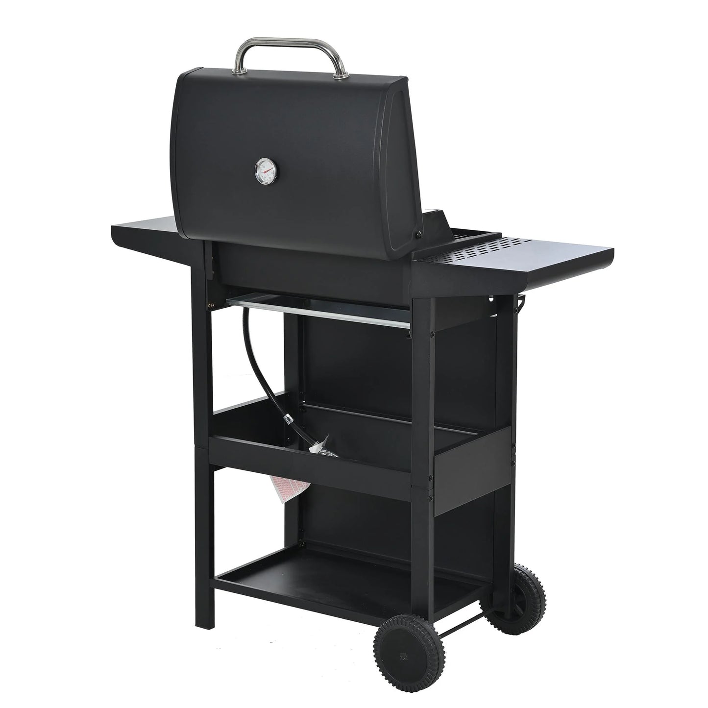 3 Burners BBQ Propane Gas Grill Side Burner & Thermometer, Stainless Steel 25,650 BTU Output Stainless Steel Grill for Patio Garden Barbecue Two Shelves (3-Burners Grill)
