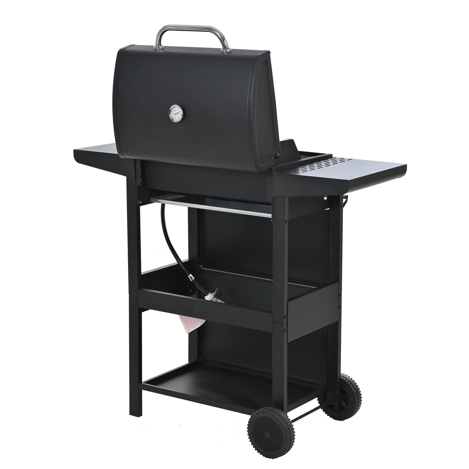 3 Burners BBQ Propane Gas Grill Side Burner & Thermometer, Stainless Steel 25,650 BTU Output Stainless Steel Grill for Patio Garden Barbecue Two Shelves (3-Burners Grill)