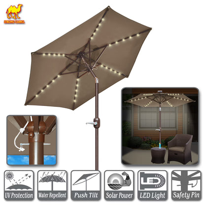 Sunny6.5ft Outdoor Patio Umbrella LED Lighted Tilt Aluminum Garden Market Balcony Sunshade
