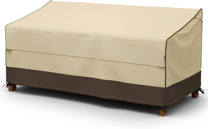 Waterproof Outdoor Couch Cover, 600D Heavy Duty 3-Seater Patio Sofa Cover, 80-Inch Patio Furniture Covers with Large Air Vent (80" x 38" x 35", Brown & Khaki)