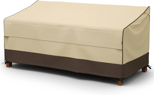 Waterproof Outdoor Couch Cover, 600D Heavy Duty 3-Seater Patio Sofa Cover, 80-Inch Patio Furniture Covers with Large Air Vent (80" x 38" x 35", Brown & Khaki)