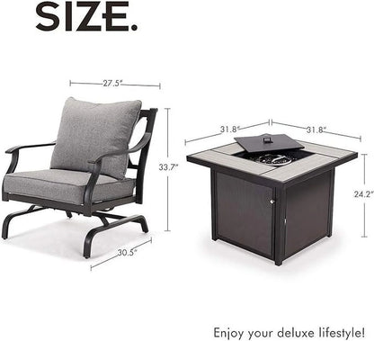 Grand Patio 5-Piece Patio Furniture Conversation Sets with Propane Fire Pit Table Cushioned Rocking Chairs Set of 4, Steel Frame, Gray
