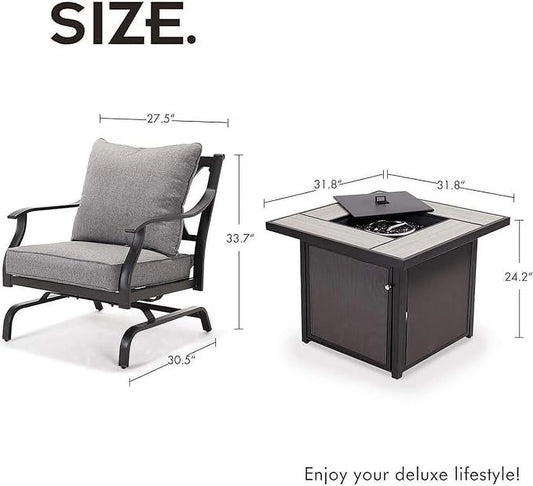 Grand Patio 5-Piece Patio Furniture Conversation Sets with Propane Fire Pit Table Cushioned Rocking Chairs Set of 4, Steel Frame, Gray