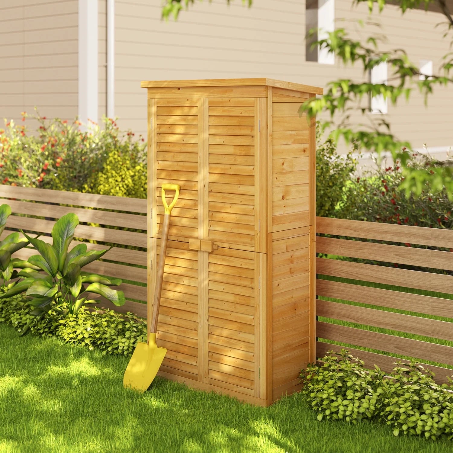 Asofer Outdoor Storage Shed, Storage Cabinet Clearance, Wooden Tool Shed, Deck Cabinet for Outside Patio Lawn