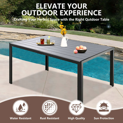 Patio Dining Set, 7PCS Outdoor Plastic-Wood Table & Textilene Chairs Set, Outdoor Furniture Dining Table Set, Garden Porch Backyard Poolside Sectional Conversation Set