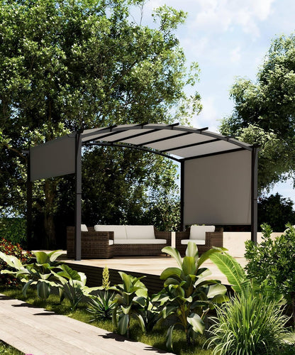 Outdoor Pergola Steel Arched Pergola with Adjustable Canopy for Patio, Backyard and Garden