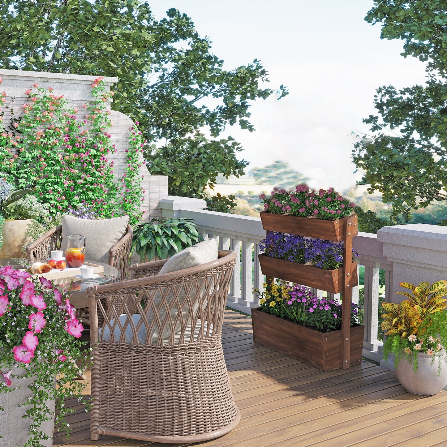 Wilk 33.7? x 17.7? x 46? Raised Garden Bed, 3 Tier Vertical Elevated Wood Planter Box Stand for Backyard, Patio, Balcony