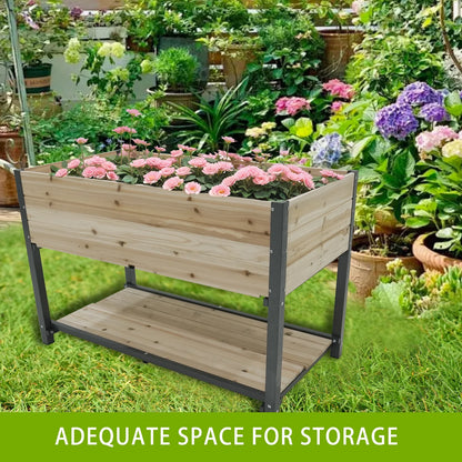 Durable Raised Garden Bed with Iron Frame and Solid Wood Panels, Elevated Planter Box for Patio, Balcony, Outdoor Gardening