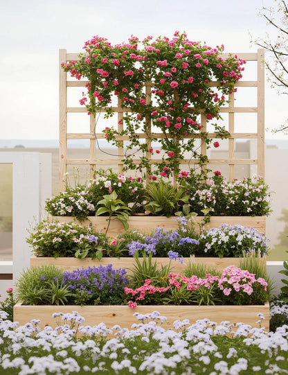 Riedhoff 3-Tier Wooden Raised Garden Bed with Trellis - Vertical Planter Box for Patio,Backyard