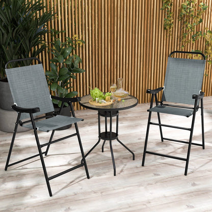Costway 2 PCS Patio Bar Chair Folding Bar Height Metal Frame with Footrest Garden Blue