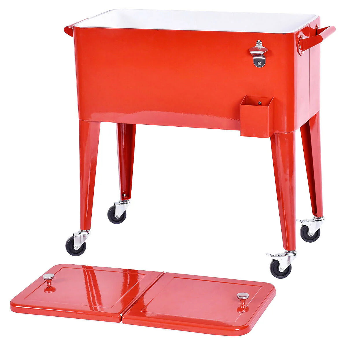 Costway Red Outdoor Patio 80 Quart Cooler Cart Ice Beer Beverage Chest Party Portable