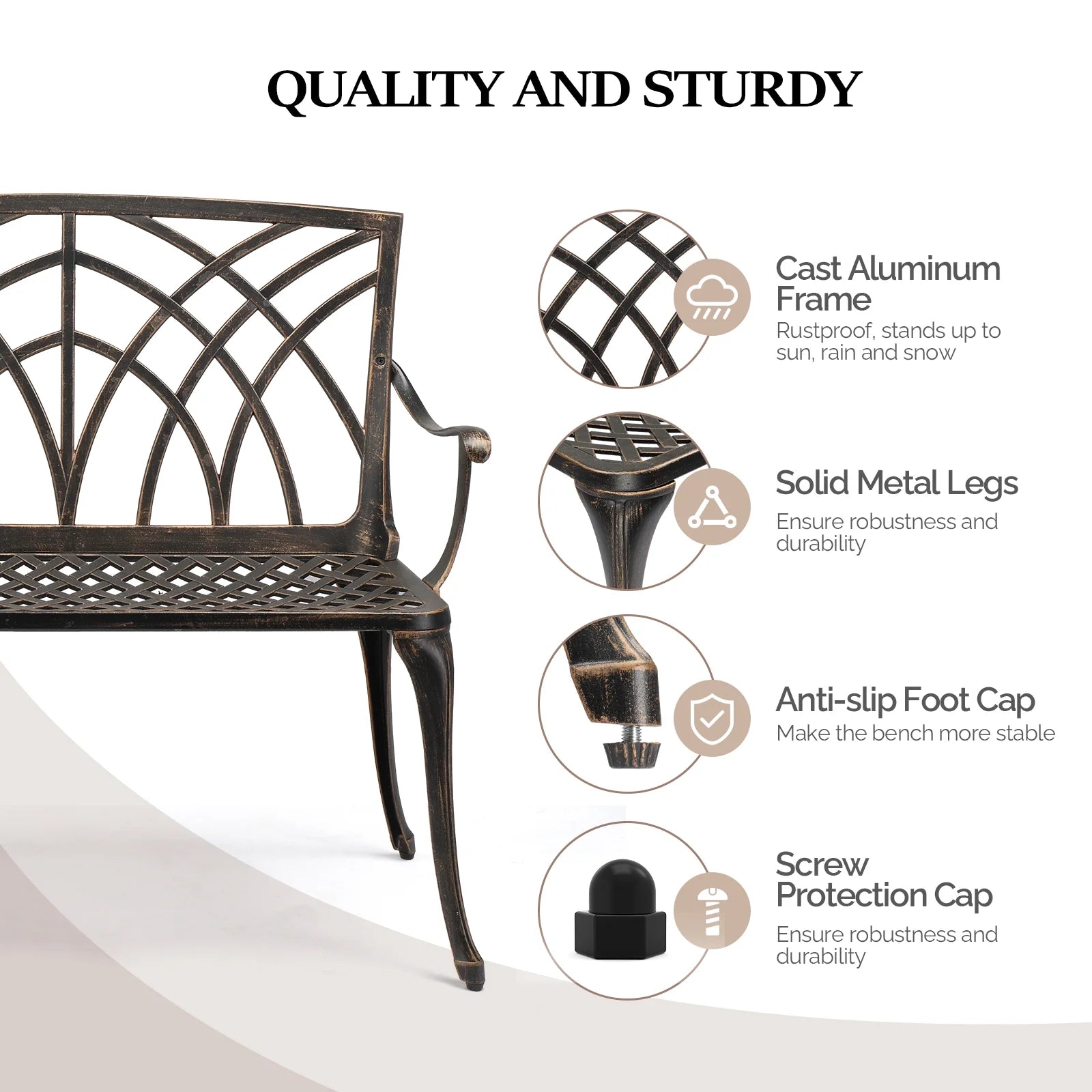 Zimtown Garden Patio Bench with Orchid Back , Aluminum Bench Chair For Backyard & Porch & Path, 38'' Bronze