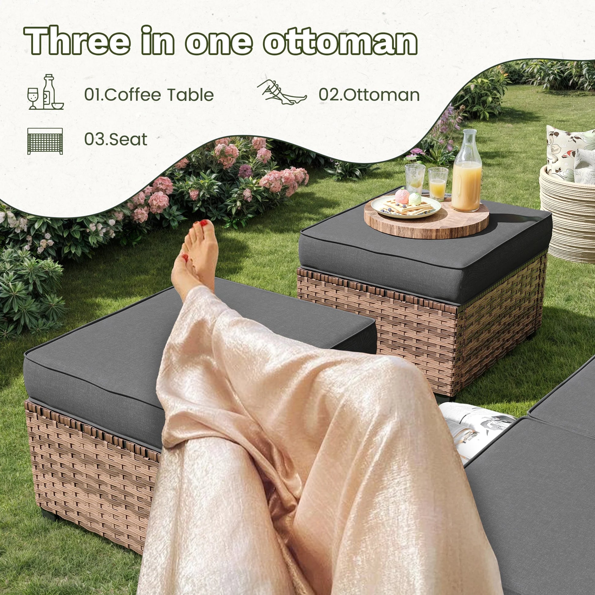 POTEBAN Patio Furniture Set, 7 Pieces Outdoor Sectional Sofa Couch with Chairs, Ottomans and Comfy Cushions, All Weather Wicker Rattan Patio Conversation Set for Garden Backyard Dark Grey