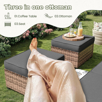 POTEBAN Patio Furniture Set, 7 Pieces Outdoor Sectional Sofa Couch with Chairs, Ottomans and Comfy Cushions, All Weather Wicker Rattan Patio Conversation Set for Garden Backyard Dark Grey