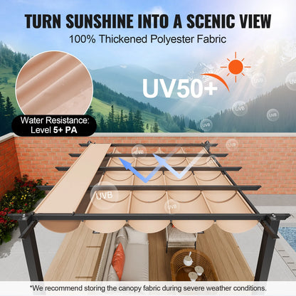 KFFKFF 10'x10' Aluminum Patio Pergola, Retractable Sun Shade Canopy, Ideal for Outdoor Gardens, Decks, and Backyards - Beige