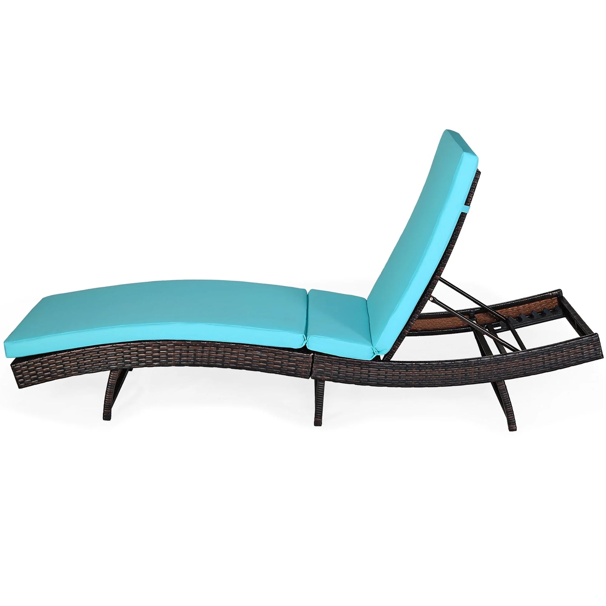 Costway Patio Rattan Folding Lounge Chair Chaise Adjustable W/Turquoise Cushion