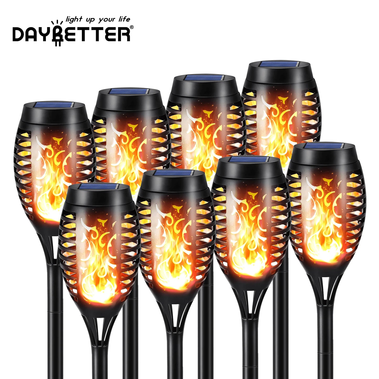 DAYBETTER 8Pack Solar Torch Lights, Flickering Flame Outdoor Lights with 96LED, Waterproof Solar Landscape and Walkway Lights Decoration for Garden Patio Yard
