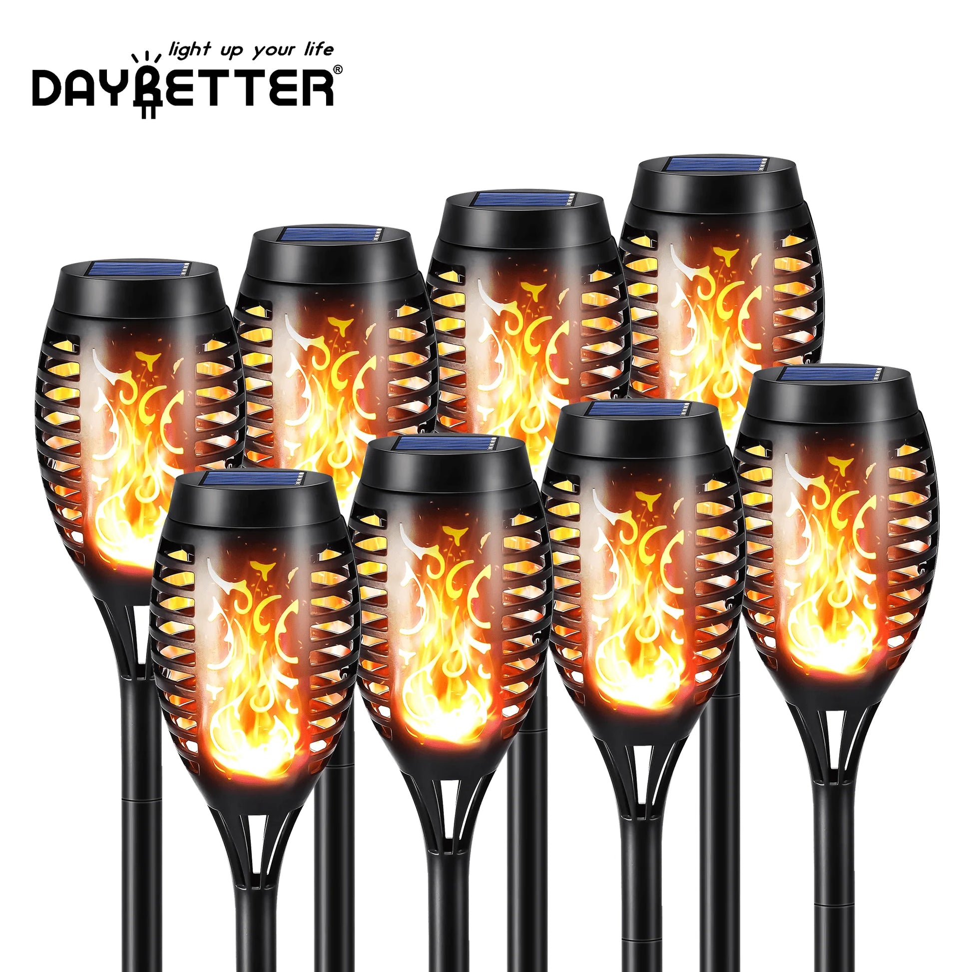 DAYBETTER 8Pack Solar Torch Lights, Flickering Flame Outdoor Lights with 96LED, Waterproof Solar Landscape and Walkway Lights Decoration for Garden Patio Yard