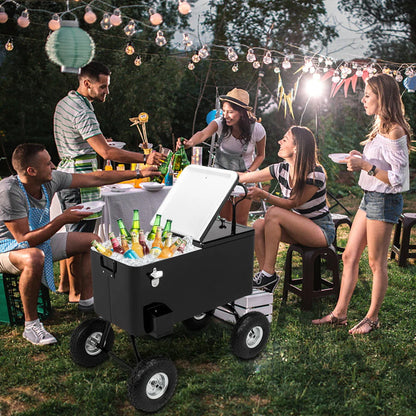 VINGLI 80 Quart Wagon Rolling Cooler Ice Chest, w/Long Handle and 10" Wheels, Portable Beach Patio Party Bar Cold Drink Beverage , Outdoor Park Cart on Wheels