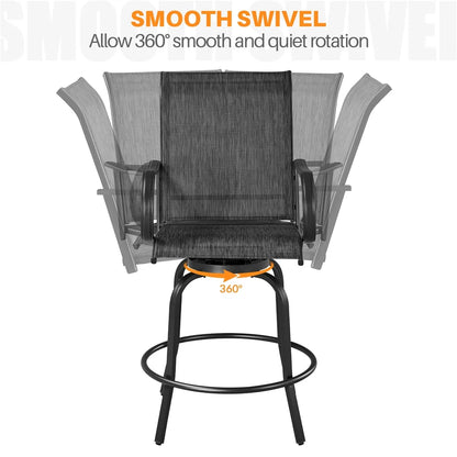 Topeakmart 2pcs Texteline Swivel Garden Patio Bistro Chairs with Footrests, Black/Brown