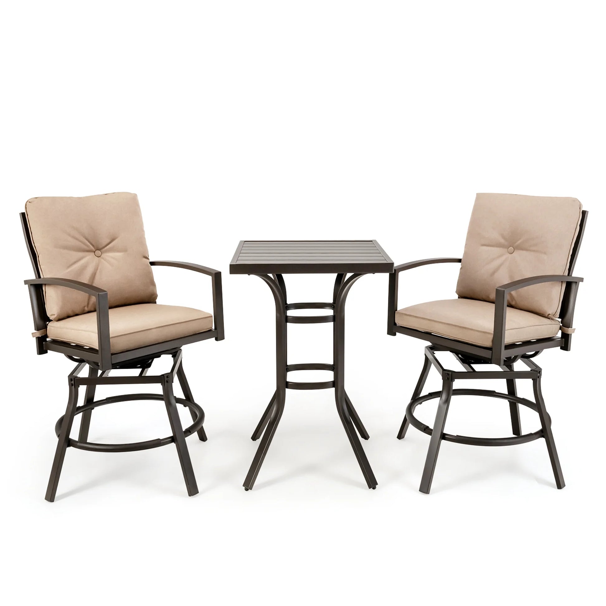 Costway Patio 3pcs Swivel Bar Height Bistro Set Cushioned Table Stools Furniture Outdoor