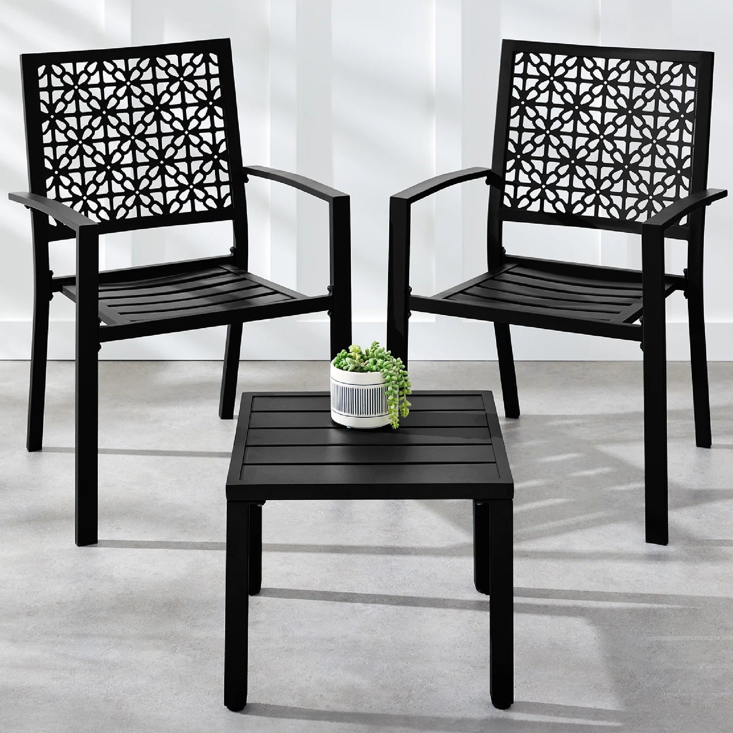 Best Choice Products 3-Piece Stackable Steel Outdoor Conversation Bistro Set, Patio Chat Furniture w/2 Chairs, Table- Black